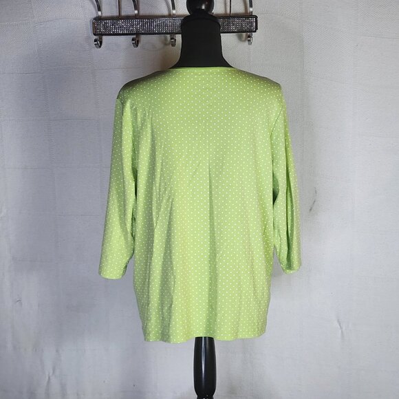CJ Banks Citron and White Polka Dot 3/4 Sleeve Cotton Crew Neck Blouse Size 1X - Picture 8 of 16